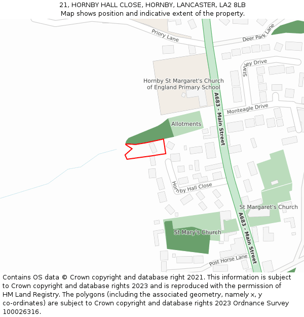 21, HORNBY HALL CLOSE, HORNBY, LANCASTER, LA2 8LB: Location map and indicative extent of plot