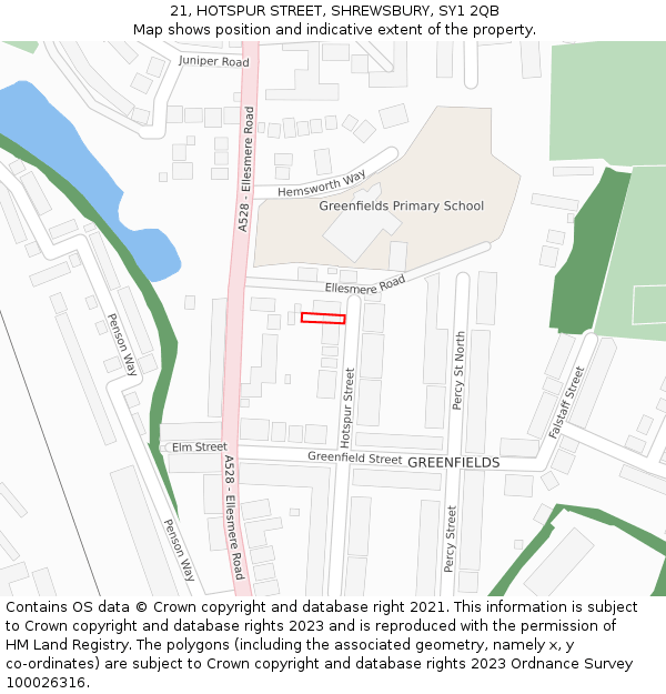 21, HOTSPUR STREET, SHREWSBURY, SY1 2QB: Location map and indicative extent of plot