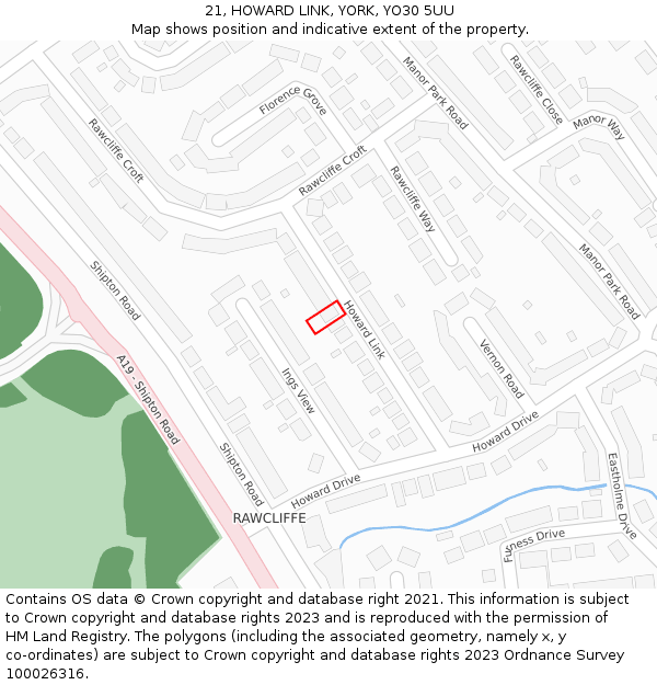 21, HOWARD LINK, YORK, YO30 5UU: Location map and indicative extent of plot