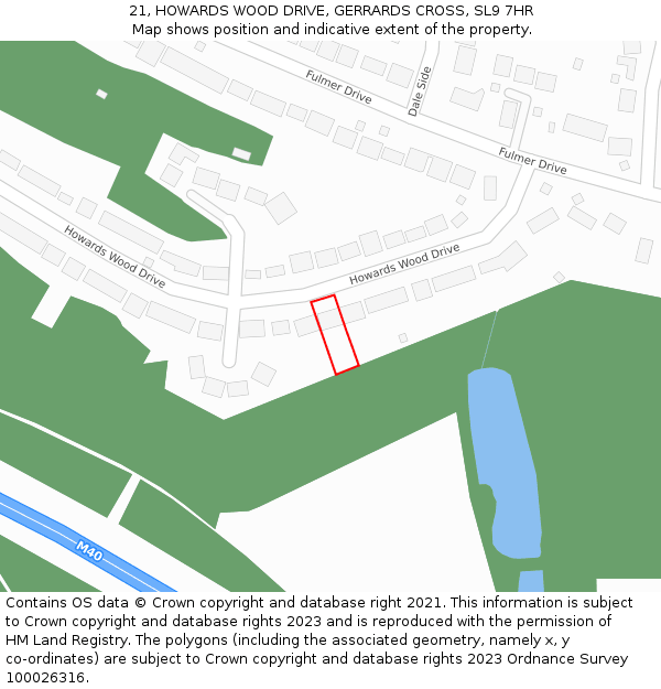 21, HOWARDS WOOD DRIVE, GERRARDS CROSS, SL9 7HR: Location map and indicative extent of plot