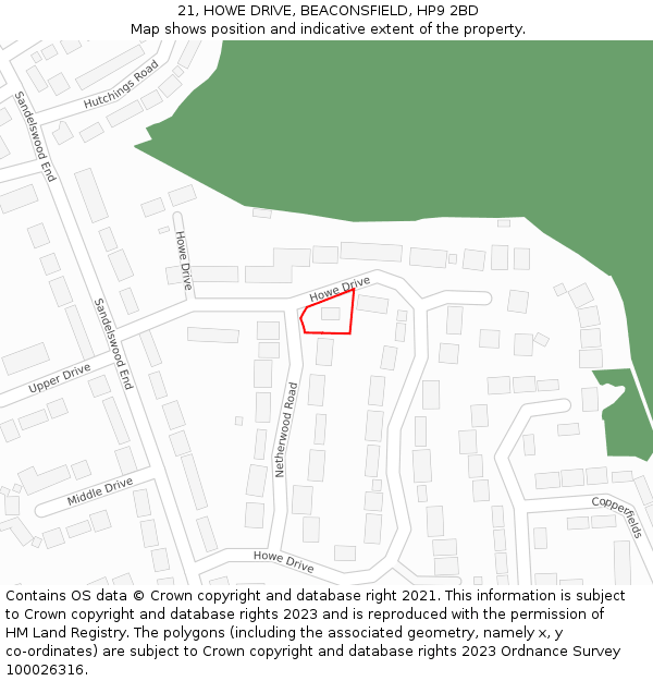 21, HOWE DRIVE, BEACONSFIELD, HP9 2BD: Location map and indicative extent of plot
