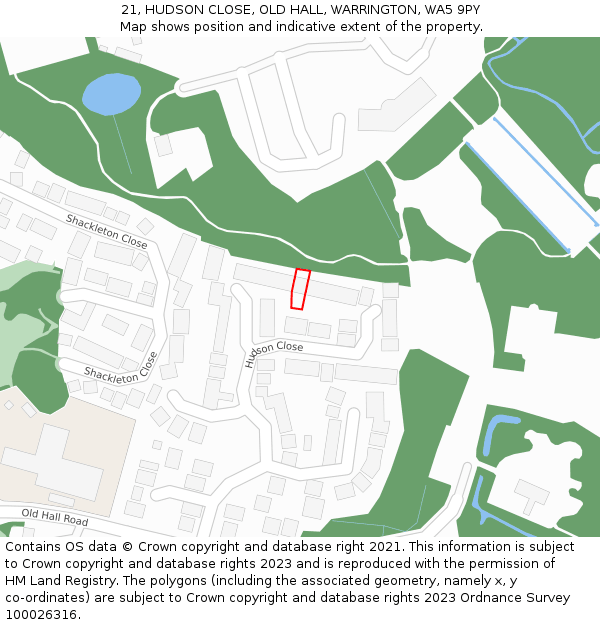 21, HUDSON CLOSE, OLD HALL, WARRINGTON, WA5 9PY: Location map and indicative extent of plot