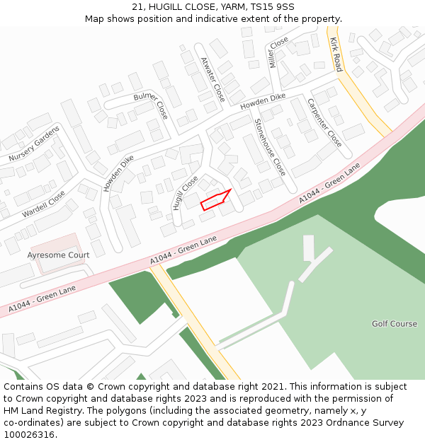 21, HUGILL CLOSE, YARM, TS15 9SS: Location map and indicative extent of plot