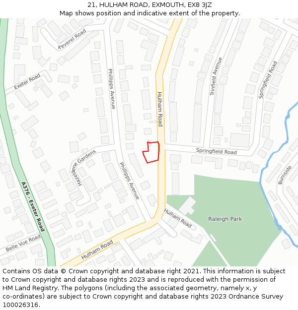 21, HULHAM ROAD, EXMOUTH, EX8 3JZ: Location map and indicative extent of plot