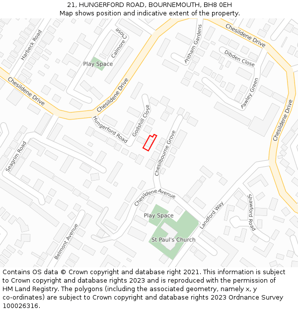 21, HUNGERFORD ROAD, BOURNEMOUTH, BH8 0EH: Location map and indicative extent of plot