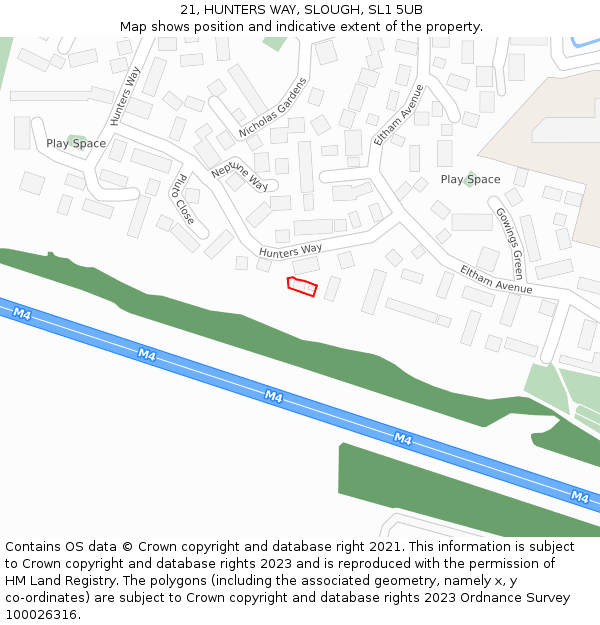 21, HUNTERS WAY, SLOUGH, SL1 5UB: Location map and indicative extent of plot