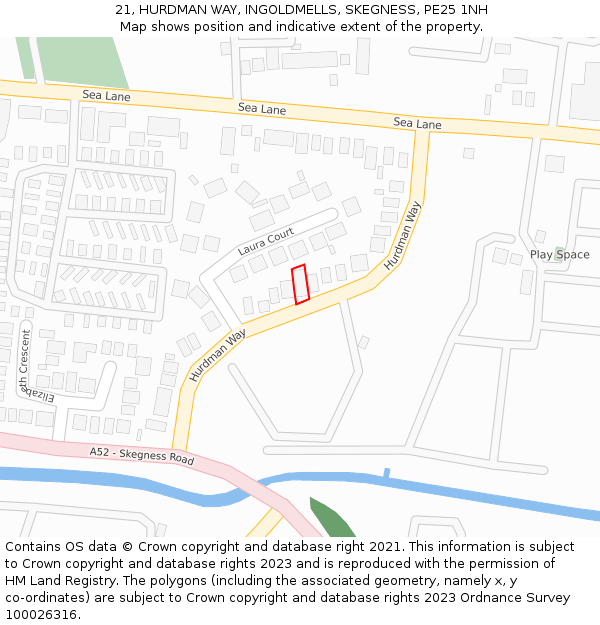 21, HURDMAN WAY, INGOLDMELLS, SKEGNESS, PE25 1NH: Location map and indicative extent of plot