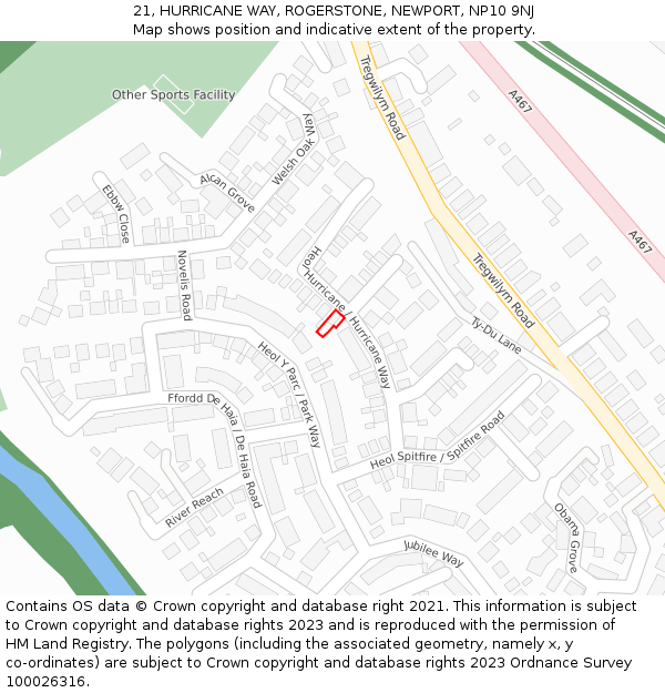 21, HURRICANE WAY, ROGERSTONE, NEWPORT, NP10 9NJ: Location map and indicative extent of plot