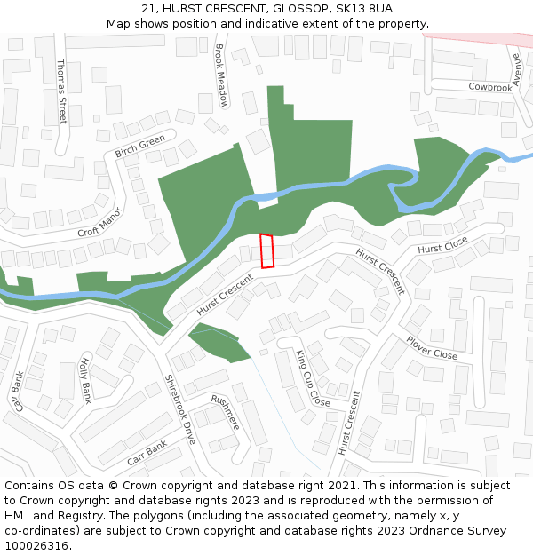 21, HURST CRESCENT, GLOSSOP, SK13 8UA: Location map and indicative extent of plot