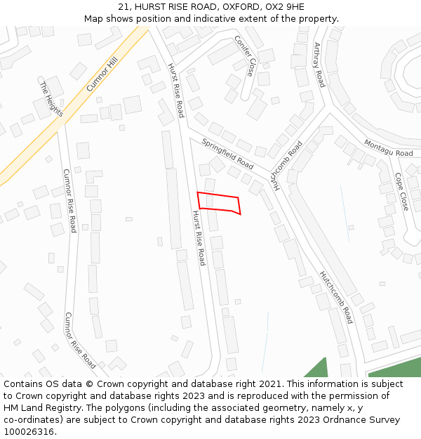 21, HURST RISE ROAD, OXFORD, OX2 9HE: Location map and indicative extent of plot