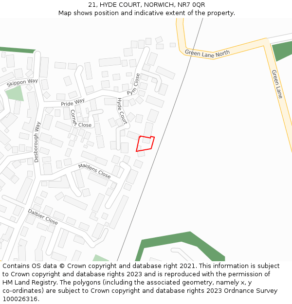 21, HYDE COURT, NORWICH, NR7 0QR: Location map and indicative extent of plot