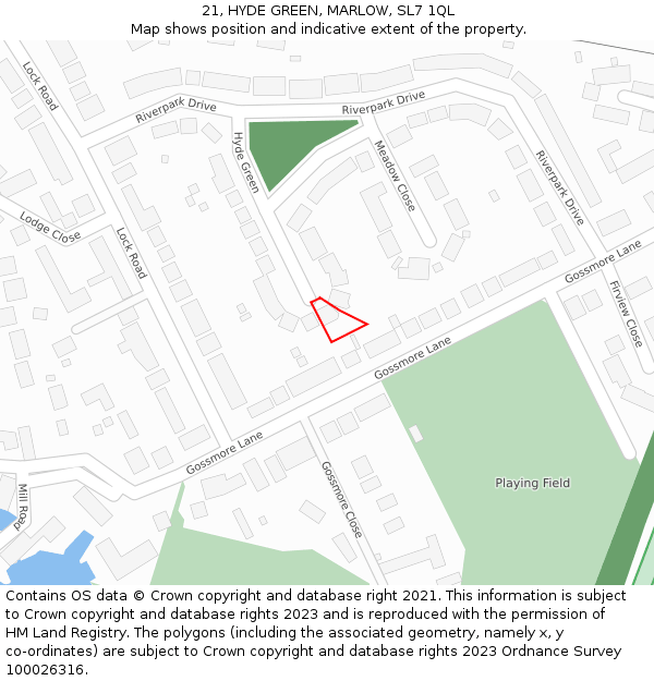 21, HYDE GREEN, MARLOW, SL7 1QL: Location map and indicative extent of plot