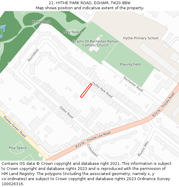 21, HYTHE PARK ROAD, EGHAM, TW20 8BW: Location map and indicative extent of plot