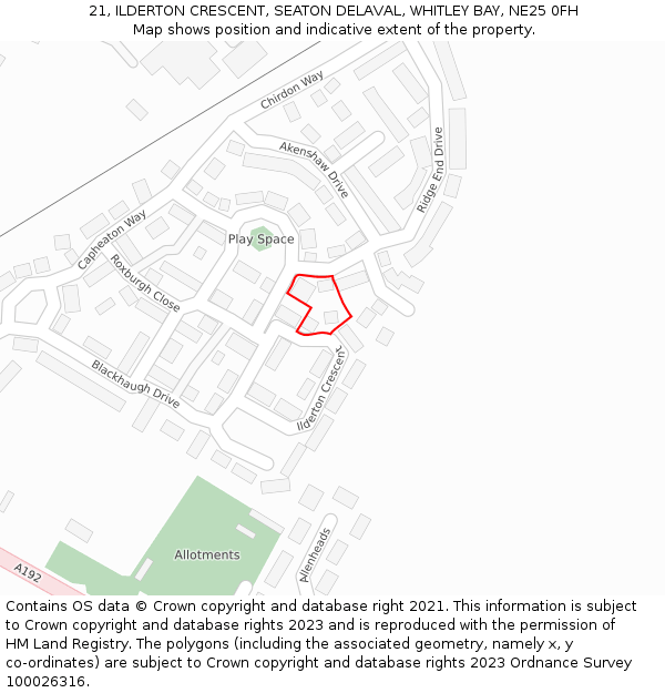 21, ILDERTON CRESCENT, SEATON DELAVAL, WHITLEY BAY, NE25 0FH: Location map and indicative extent of plot