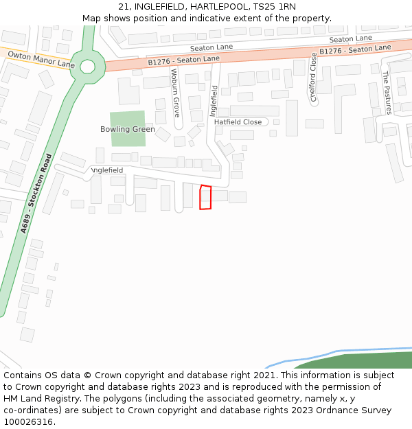 21, INGLEFIELD, HARTLEPOOL, TS25 1RN: Location map and indicative extent of plot