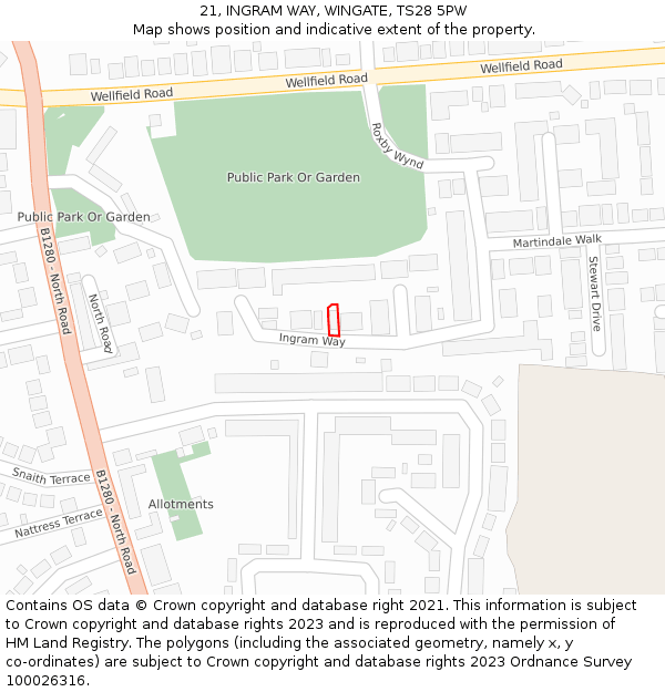 21, INGRAM WAY, WINGATE, TS28 5PW: Location map and indicative extent of plot