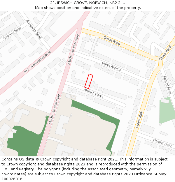 21, IPSWICH GROVE, NORWICH, NR2 2LU: Location map and indicative extent of plot