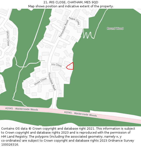 21, IRIS CLOSE, CHATHAM, ME5 9QD: Location map and indicative extent of plot
