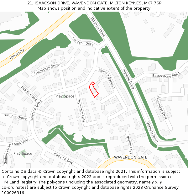 21, ISAACSON DRIVE, WAVENDON GATE, MILTON KEYNES, MK7 7SP: Location map and indicative extent of plot