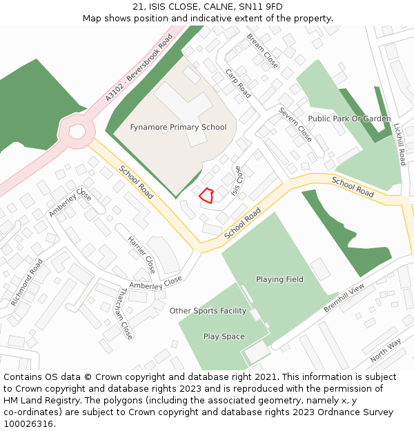 21, ISIS CLOSE, CALNE, SN11 9FD: Location map and indicative extent of plot
