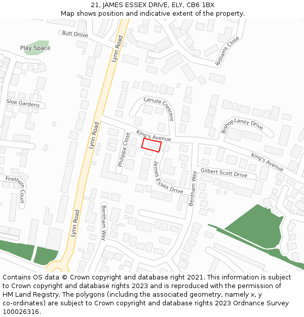 21, JAMES ESSEX DRIVE, ELY, CB6 1BX: Location map and indicative extent of plot