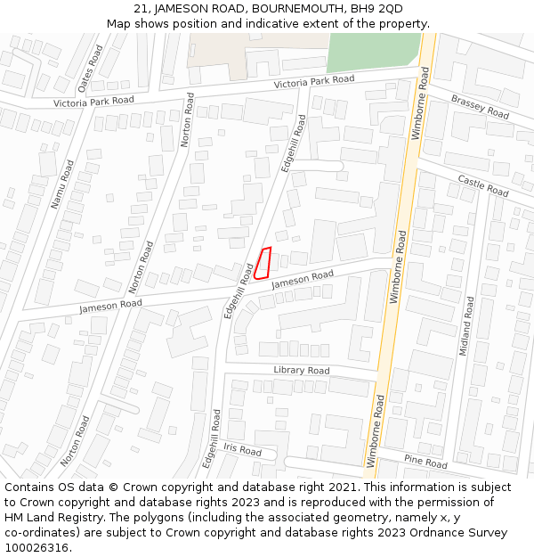 21, JAMESON ROAD, BOURNEMOUTH, BH9 2QD: Location map and indicative extent of plot