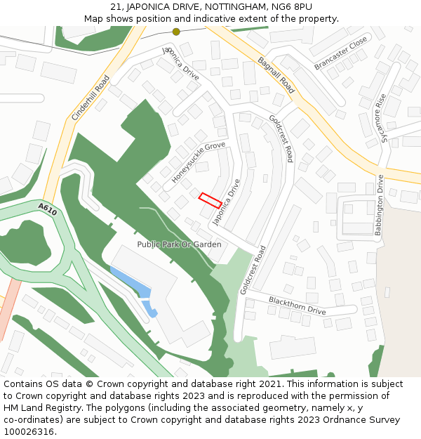 21, JAPONICA DRIVE, NOTTINGHAM, NG6 8PU: Location map and indicative extent of plot