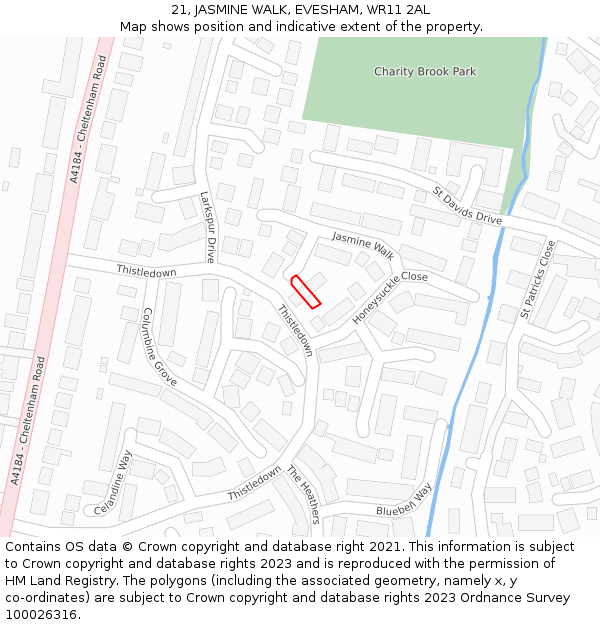 21, JASMINE WALK, EVESHAM, WR11 2AL: Location map and indicative extent of plot