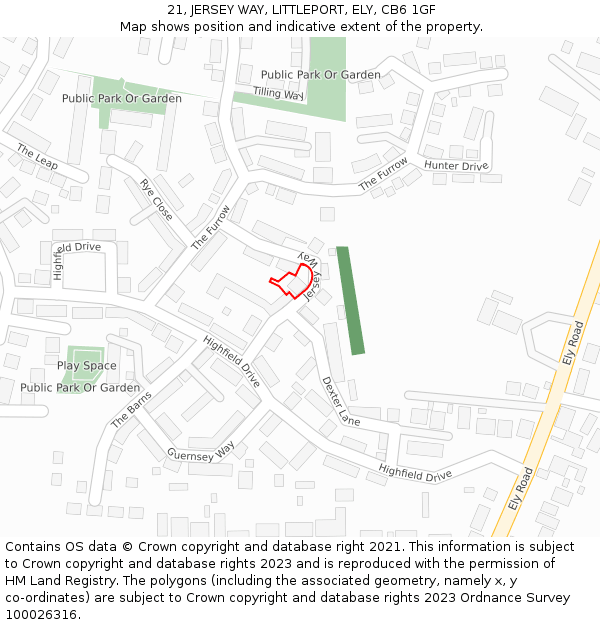 21, JERSEY WAY, LITTLEPORT, ELY, CB6 1GF: Location map and indicative extent of plot