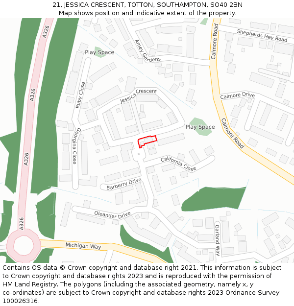 21, JESSICA CRESCENT, TOTTON, SOUTHAMPTON, SO40 2BN: Location map and indicative extent of plot