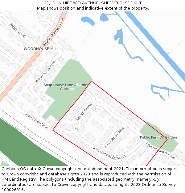 21, JOHN HIBBARD AVENUE, SHEFFIELD, S13 9UT: Location map and indicative extent of plot