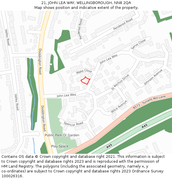 21, JOHN LEA WAY, WELLINGBOROUGH, NN8 2QA: Location map and indicative extent of plot