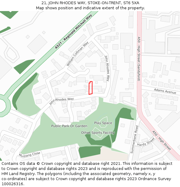 21, JOHN RHODES WAY, STOKE-ON-TRENT, ST6 5XA: Location map and indicative extent of plot