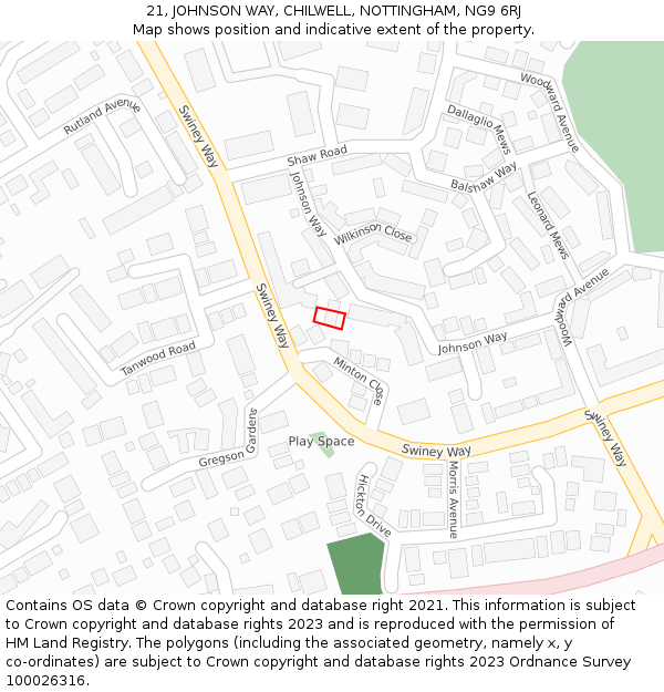 21, JOHNSON WAY, CHILWELL, NOTTINGHAM, NG9 6RJ: Location map and indicative extent of plot