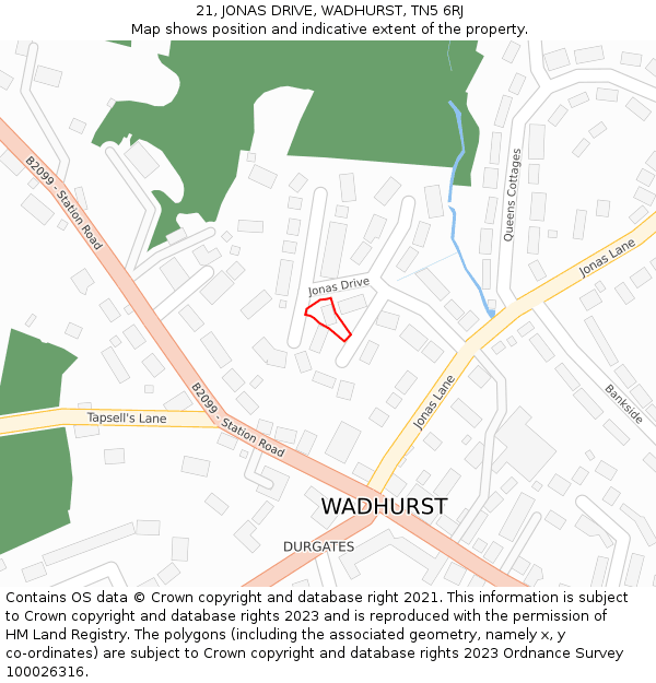 21, JONAS DRIVE, WADHURST, TN5 6RJ: Location map and indicative extent of plot