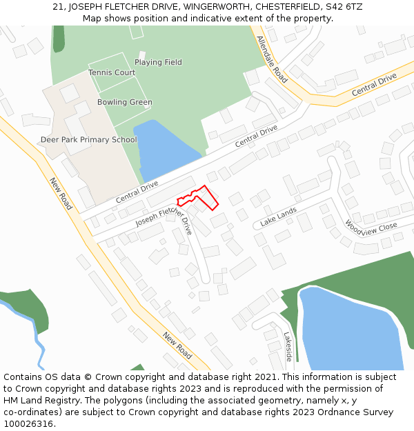 21, JOSEPH FLETCHER DRIVE, WINGERWORTH, CHESTERFIELD, S42 6TZ: Location map and indicative extent of plot