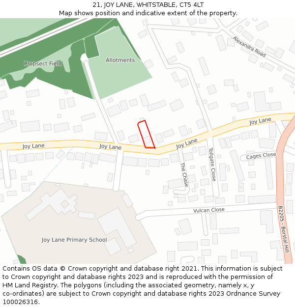 21, JOY LANE, WHITSTABLE, CT5 4LT: Location map and indicative extent of plot