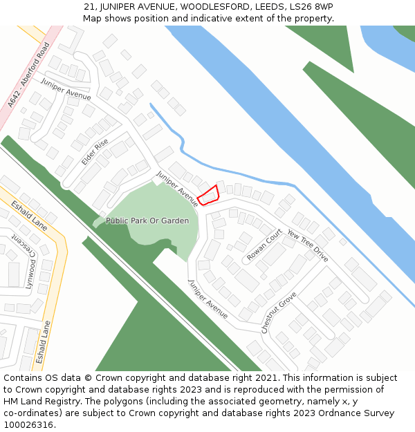 21, JUNIPER AVENUE, WOODLESFORD, LEEDS, LS26 8WP: Location map and indicative extent of plot
