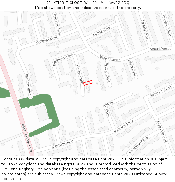 21, KEMBLE CLOSE, WILLENHALL, WV12 4DQ: Location map and indicative extent of plot