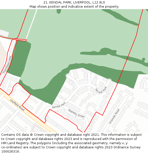 21, KENDAL PARK, LIVERPOOL, L12 9LS: Location map and indicative extent of plot