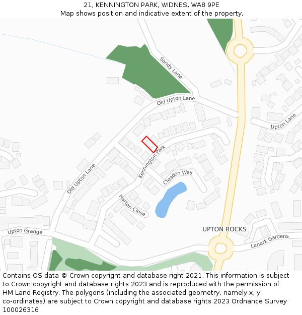 21, KENNINGTON PARK, WIDNES, WA8 9PE: Location map and indicative extent of plot