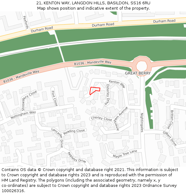 21, KENTON WAY, LANGDON HILLS, BASILDON, SS16 6RU: Location map and indicative extent of plot