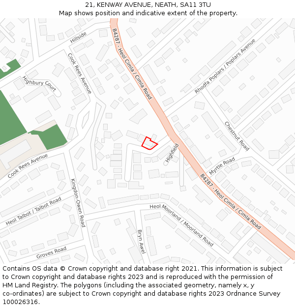 21, KENWAY AVENUE, NEATH, SA11 3TU: Location map and indicative extent of plot