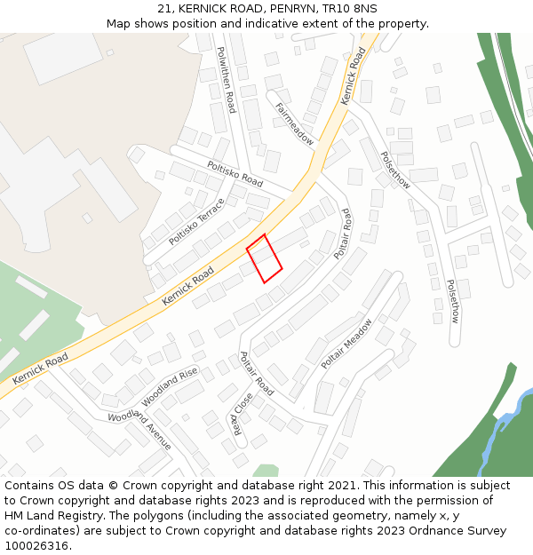 21, KERNICK ROAD, PENRYN, TR10 8NS: Location map and indicative extent of plot