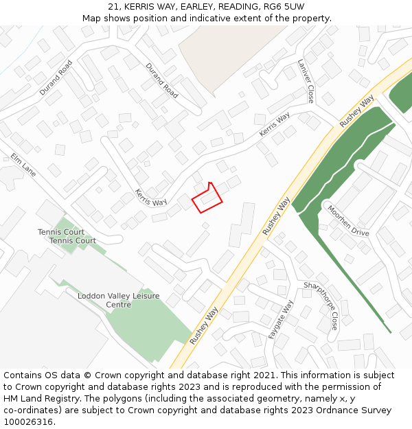 21, KERRIS WAY, EARLEY, READING, RG6 5UW: Location map and indicative extent of plot