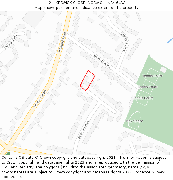 21, KESWICK CLOSE, NORWICH, NR4 6UW: Location map and indicative extent of plot