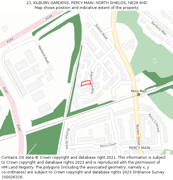 21, KILBURN GARDENS, PERCY MAIN, NORTH SHIELDS, NE29 6HD: Location map and indicative extent of plot