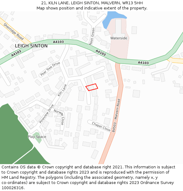 21, KILN LANE, LEIGH SINTON, MALVERN, WR13 5HH: Location map and indicative extent of plot