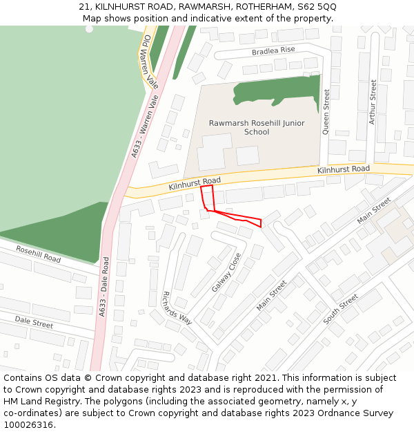 21, KILNHURST ROAD, RAWMARSH, ROTHERHAM, S62 5QQ: Location map and indicative extent of plot