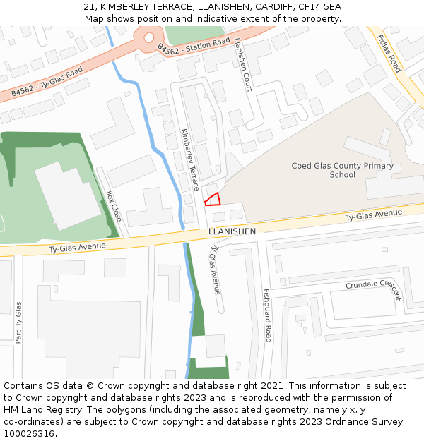 21, KIMBERLEY TERRACE, LLANISHEN, CARDIFF, CF14 5EA: Location map and indicative extent of plot